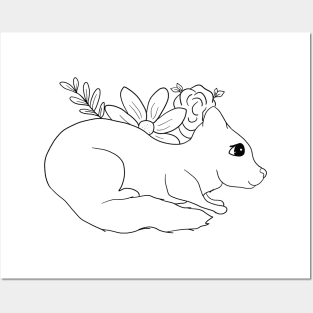 Cat with flowers, outline Posters and Art